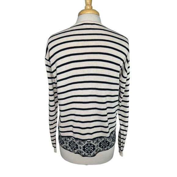 J.JILL Cream & Navy Blue Stripe Decorative Trim Knit Top Long Sleeve Size Small - Picture 3 of 10